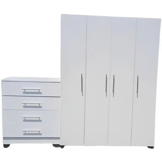 4 Door Wardrobe Cupboard and 4 Drawer Chest Combo | City Cupboards®. Made in RSA - Quality. Pay on delivery. Full warranty & guarantee. 1-2 day delivery. Click for more.