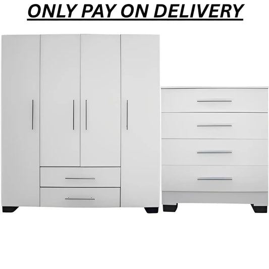 Cheap Wardrobe Combo With 4 Door & 4 Drawer Chest | City Cupboards®. Made in RSA - Quality. Pay on delivery. Full warranty & guarantee. 1-2 day delivery. Click here.